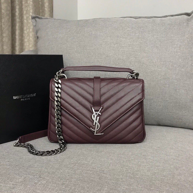 [TOP] Yves Saint Laurent YSL Small College Bag - Burgundy w SHW