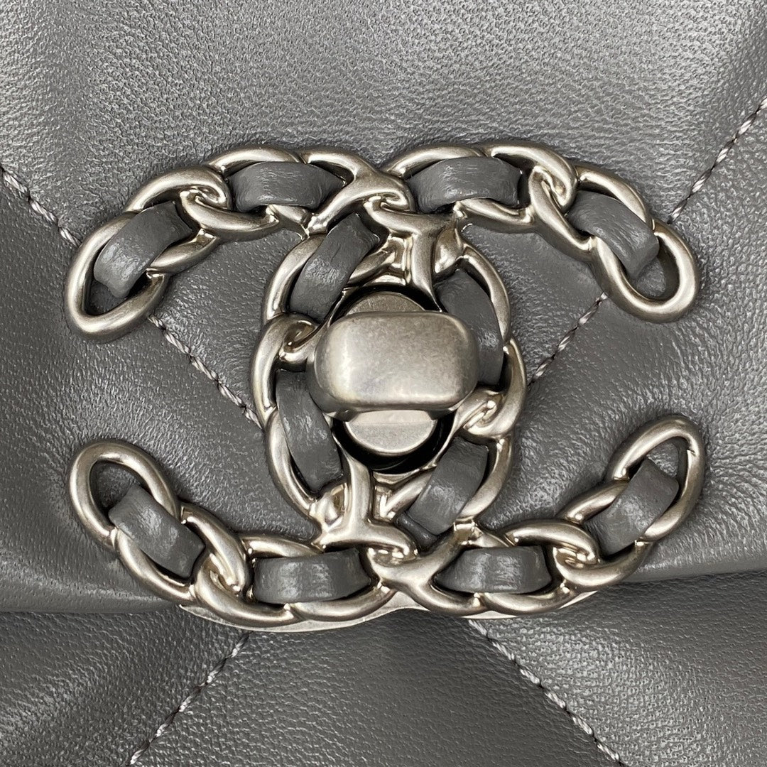 [TOP] CHANEL 19 Bag 26cm/30cm - Dark Grey w Silver Buckle