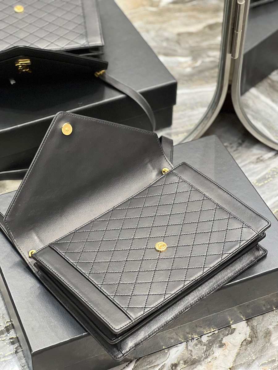 [TOP] Yves Saint Laurent YSL Mini Quilted Envelope Bag - Black