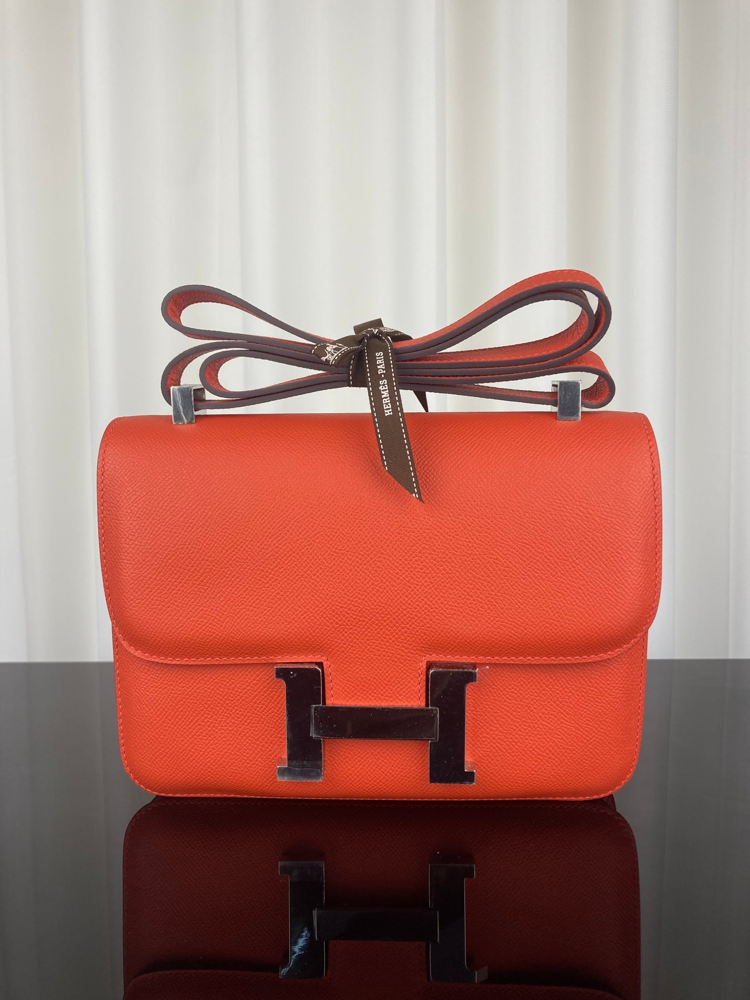 [TOP] HERMES Constance Epsom Leather 18cm23cm- Orange & SHW