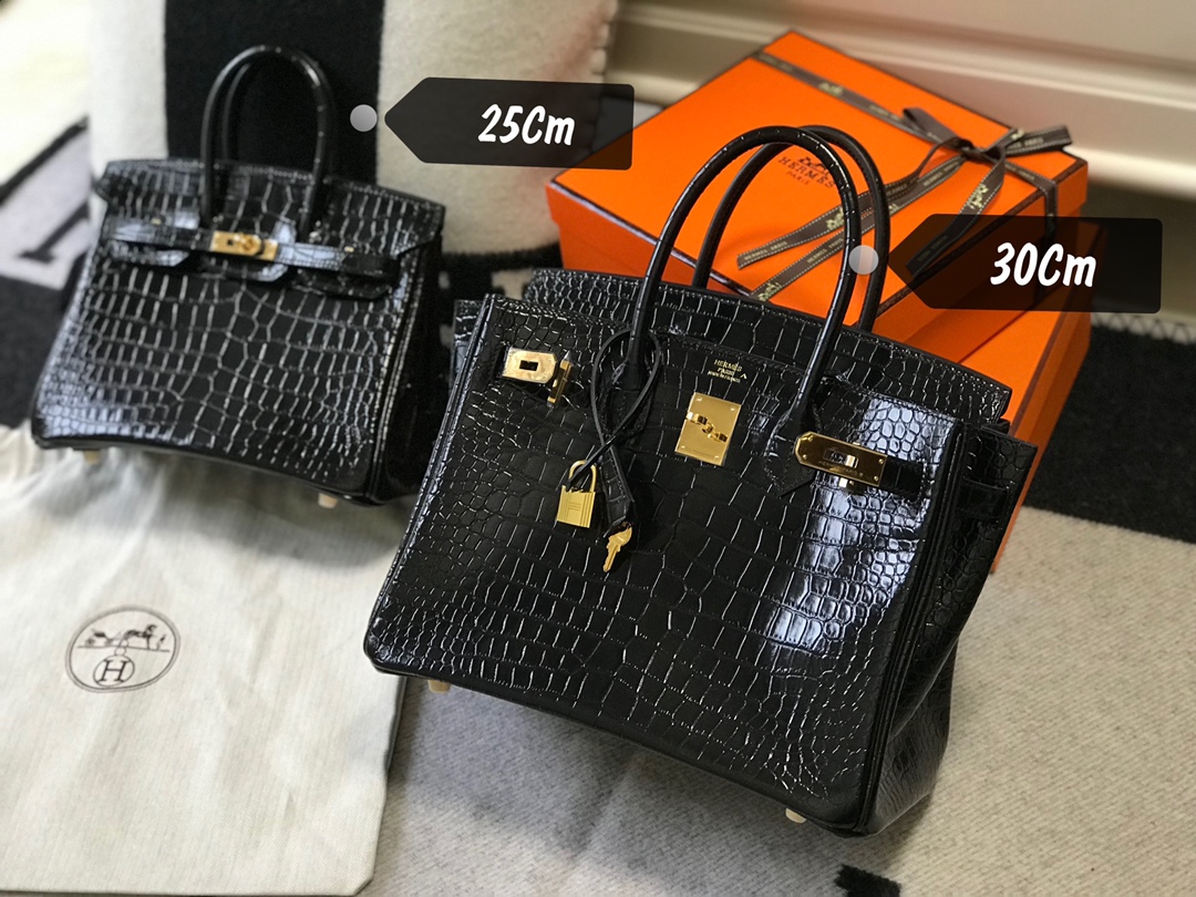 [TOP] HERMES Birkin Crocodile 25CM/30CM- Black & GHW