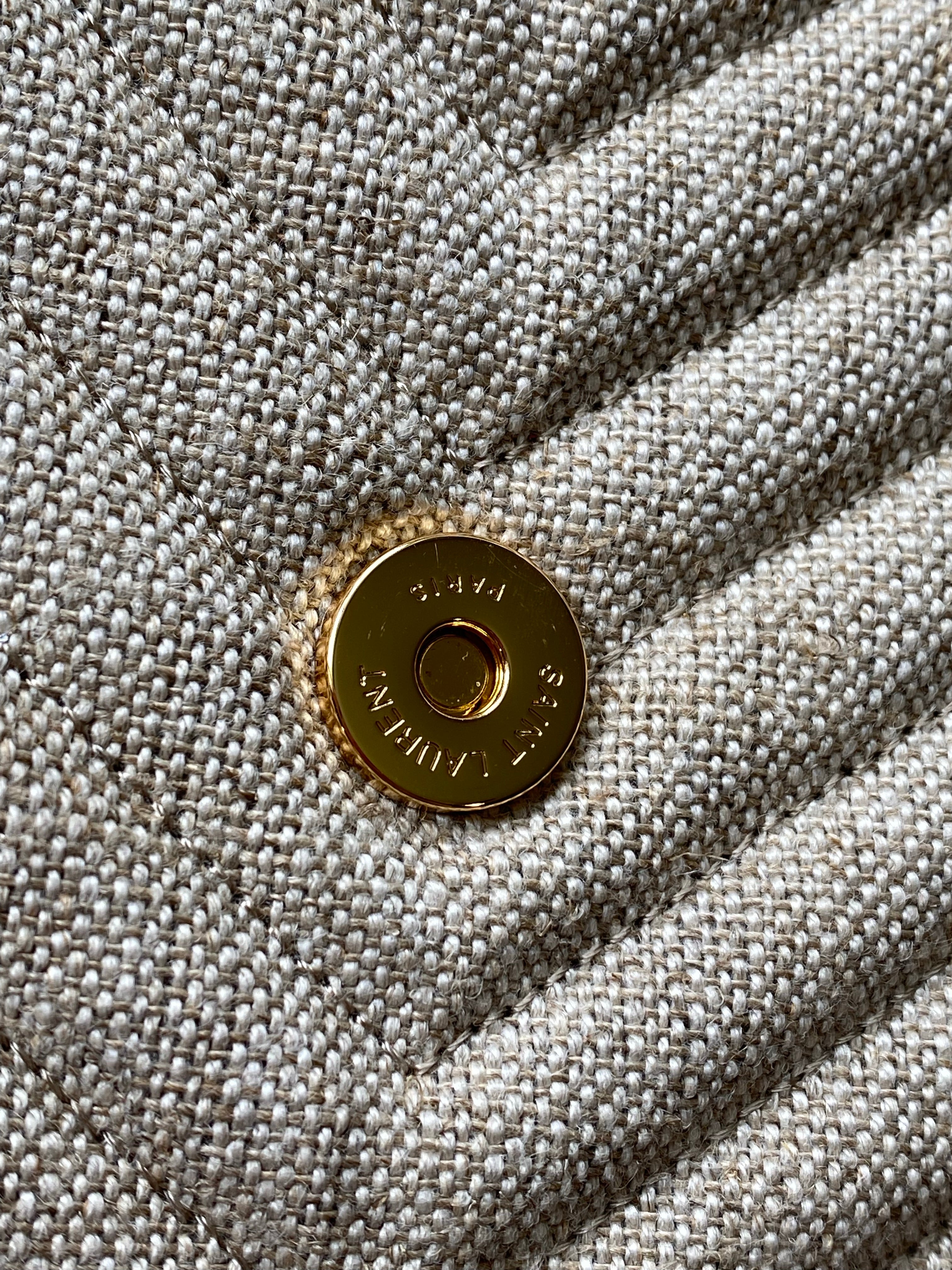 [TOP] Yves Saint Laurent YSL College Quilted Canvas Bag - Natural Taupe