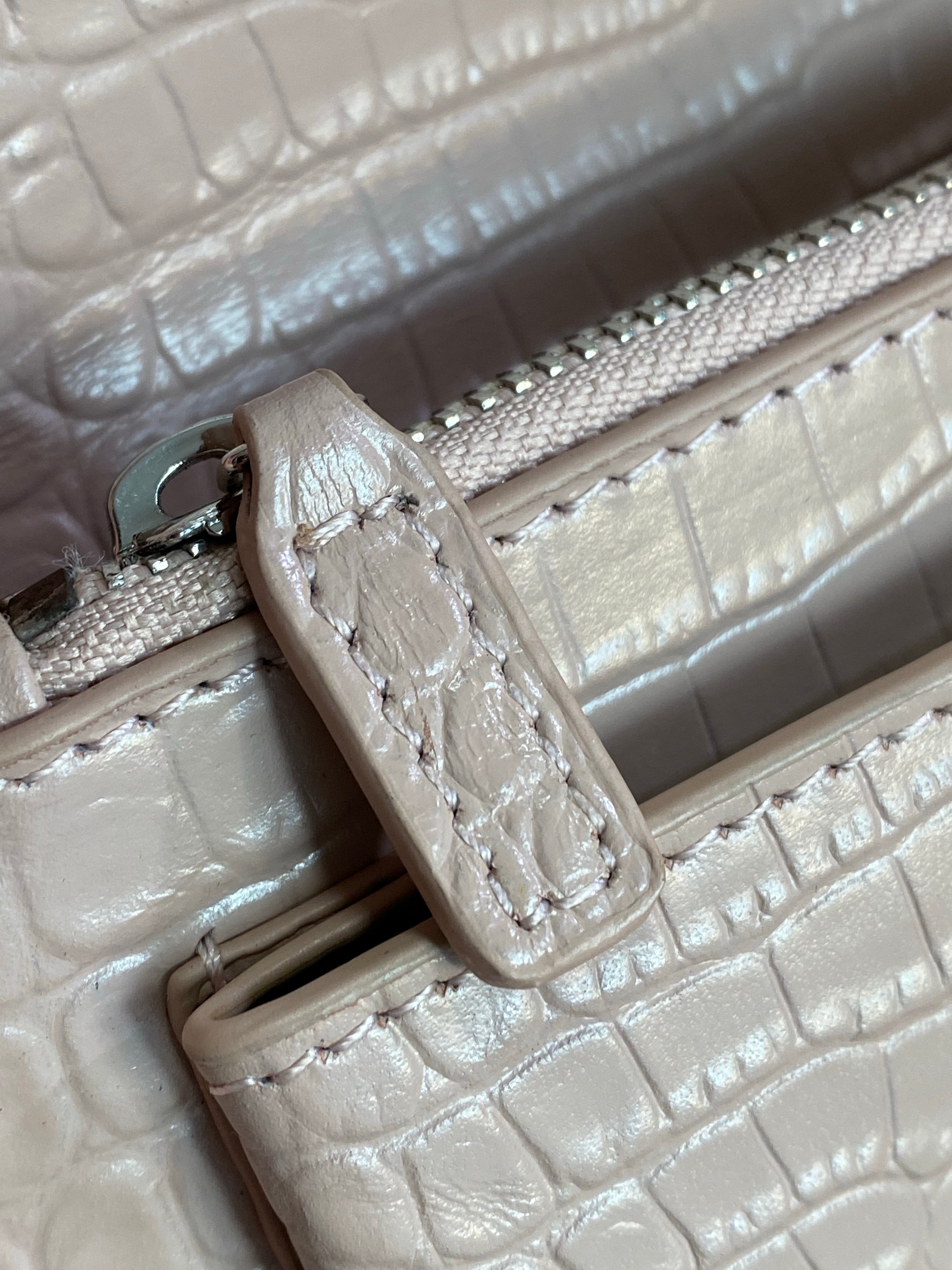 [TOP] Yves Saint Laurent YSL Pink Mini Monogram Sunset Croc Embossed Leather Shoulder Bag