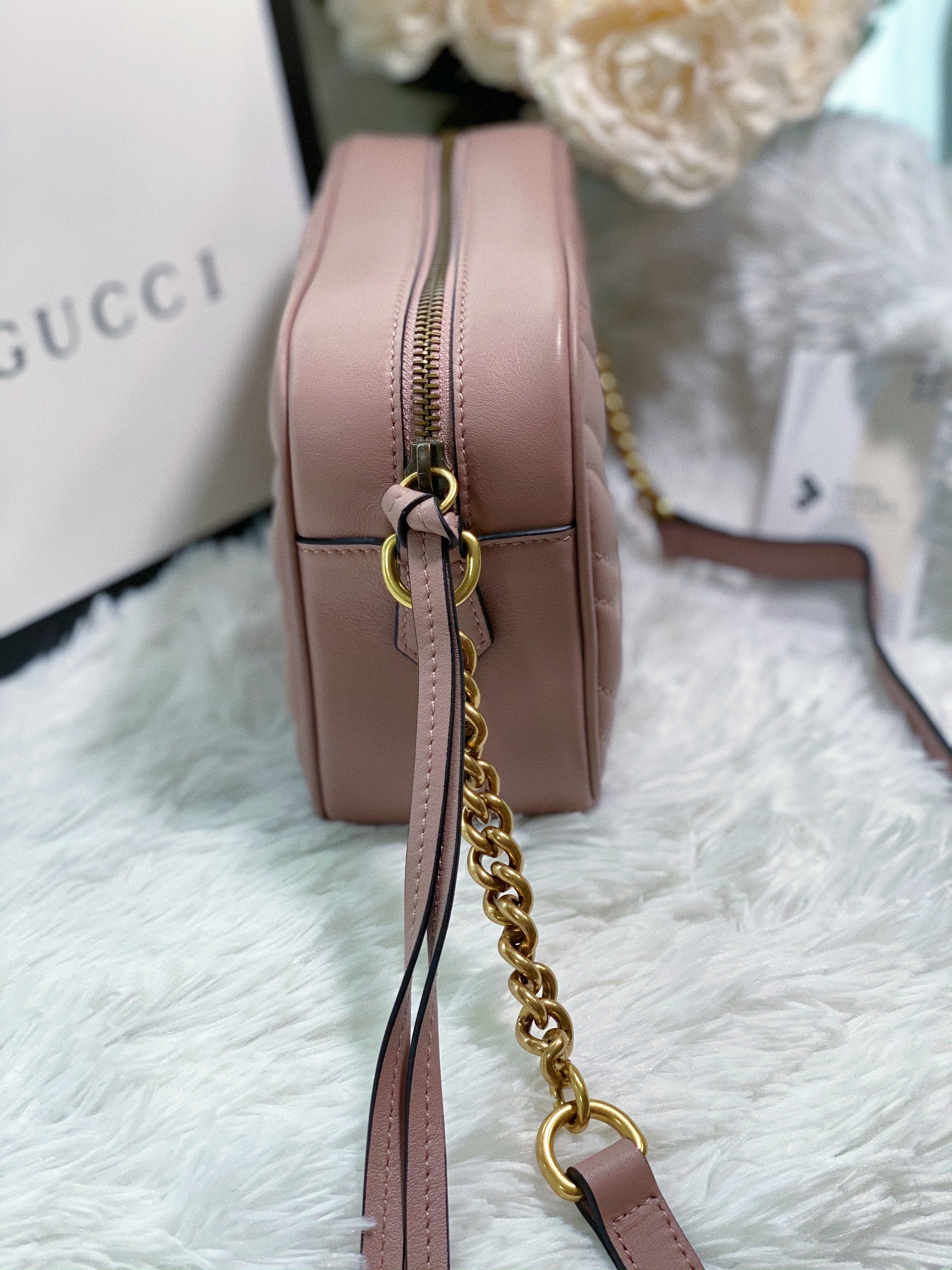 [TOP] GUCCI GG Marmont Bag Matelasse Small 26*15*7 - Dusty Pink