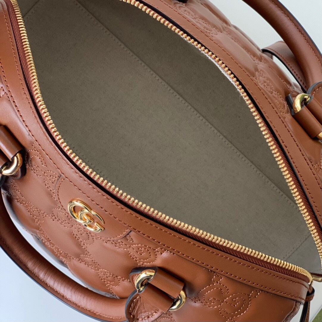 [TOP] GUCCI G*G Matelasse Leather Top Handle Medium Bag - Brown