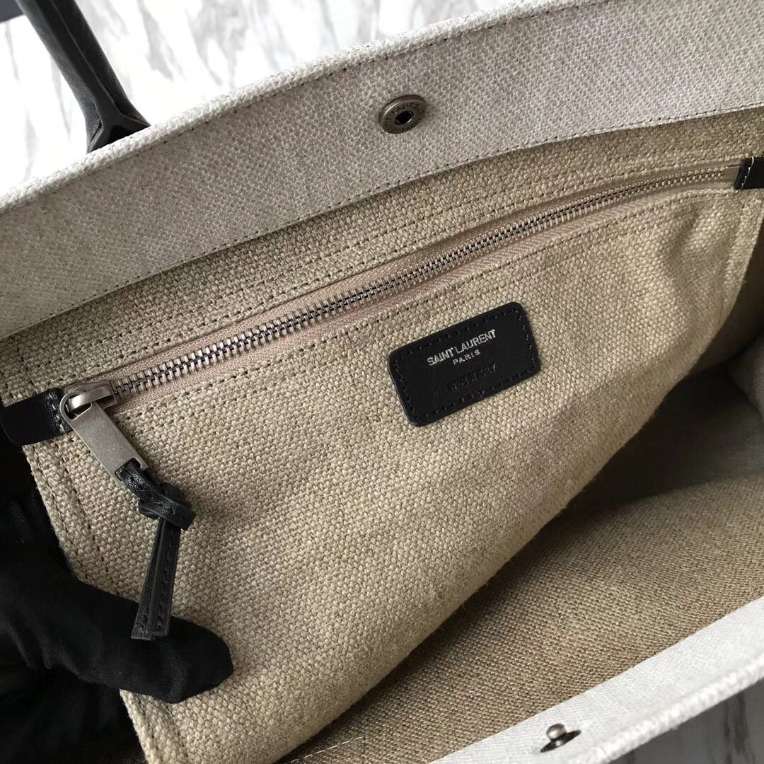 [TOP] Yves Saint Laurent YSL Rive Gauche Canvas Tote Bag - Tan