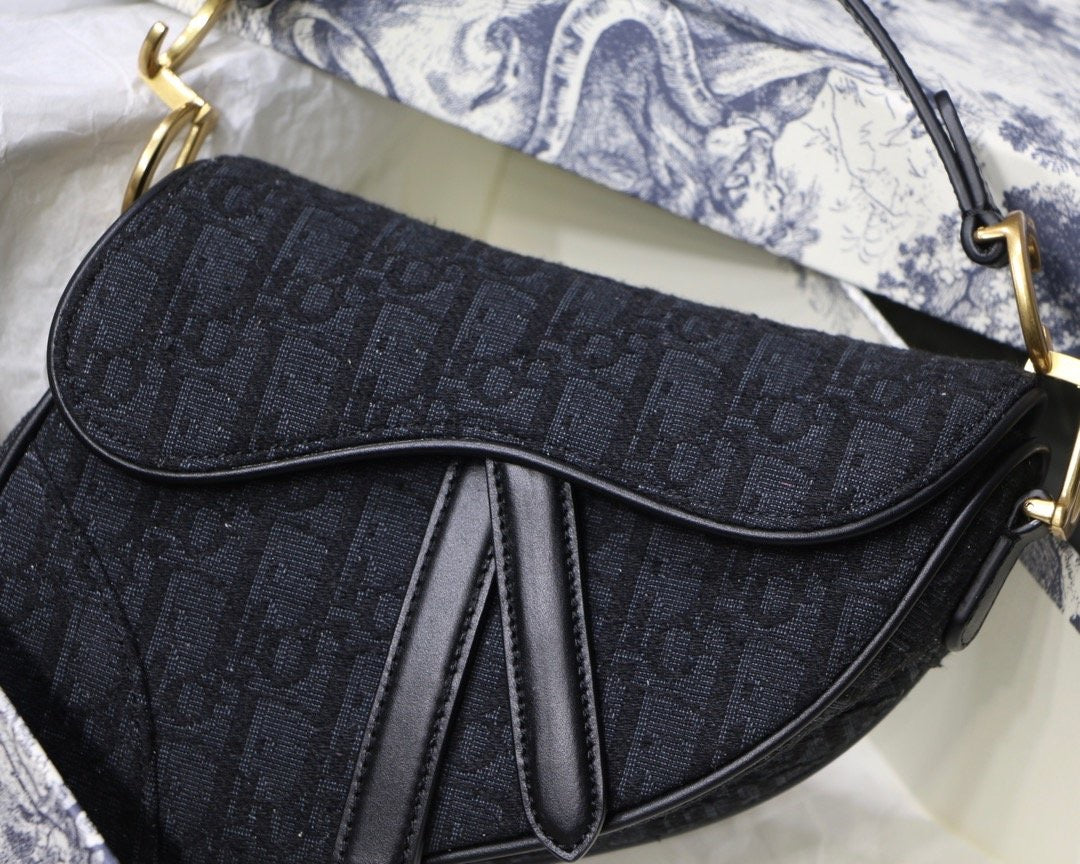 [TOP] Christian Dior Saddle Bag Black  Oblique Jacquard