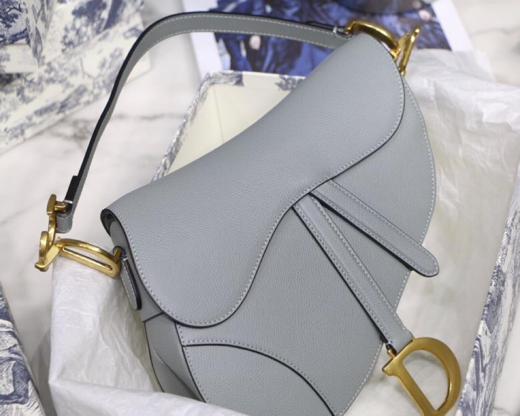 [TOP] Christian Dior Saddle Bag Grained Calfskin Small - GREY