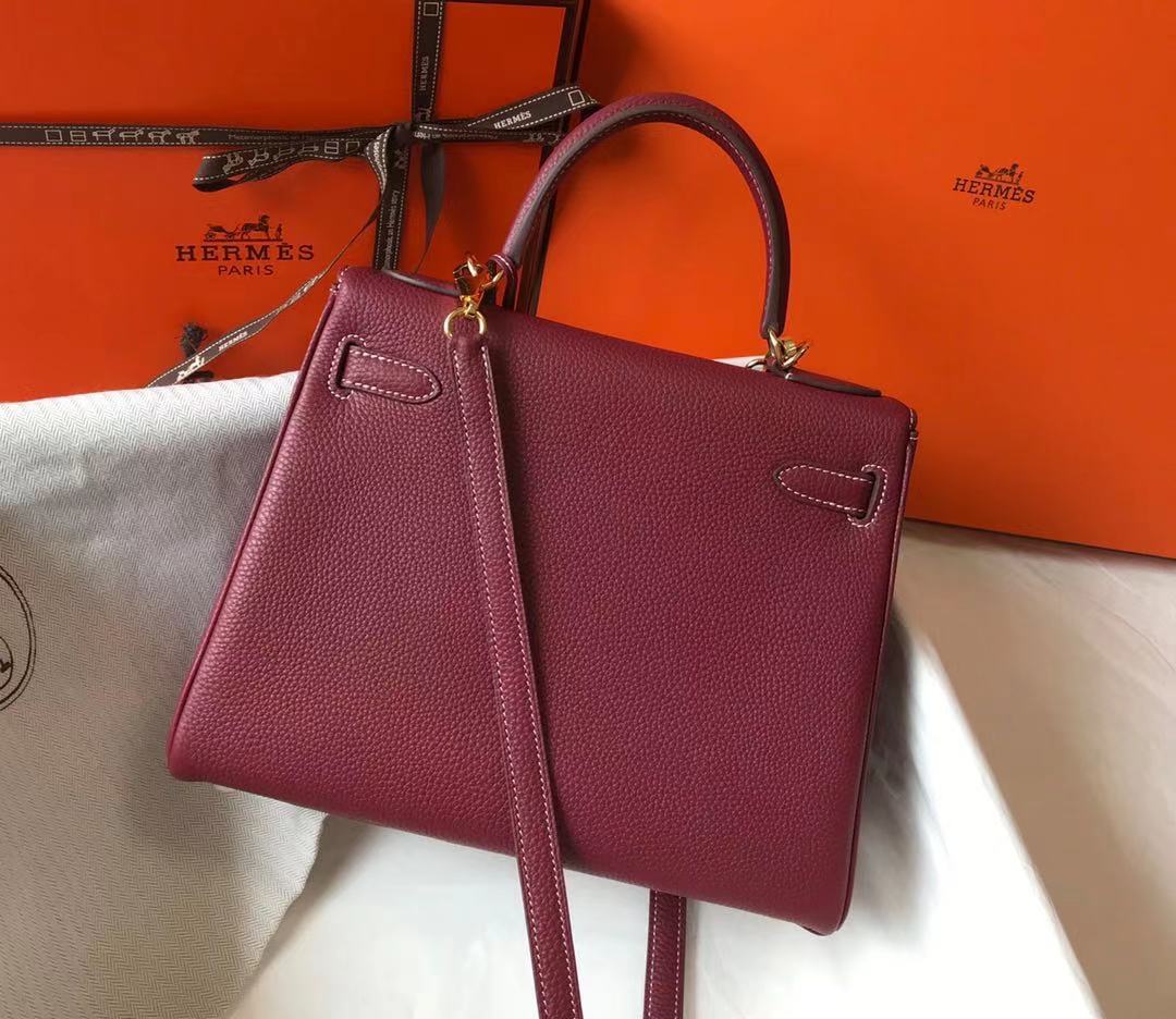 [TOP] HERMES Togo Kelly 28CM - Burgundy & GHW