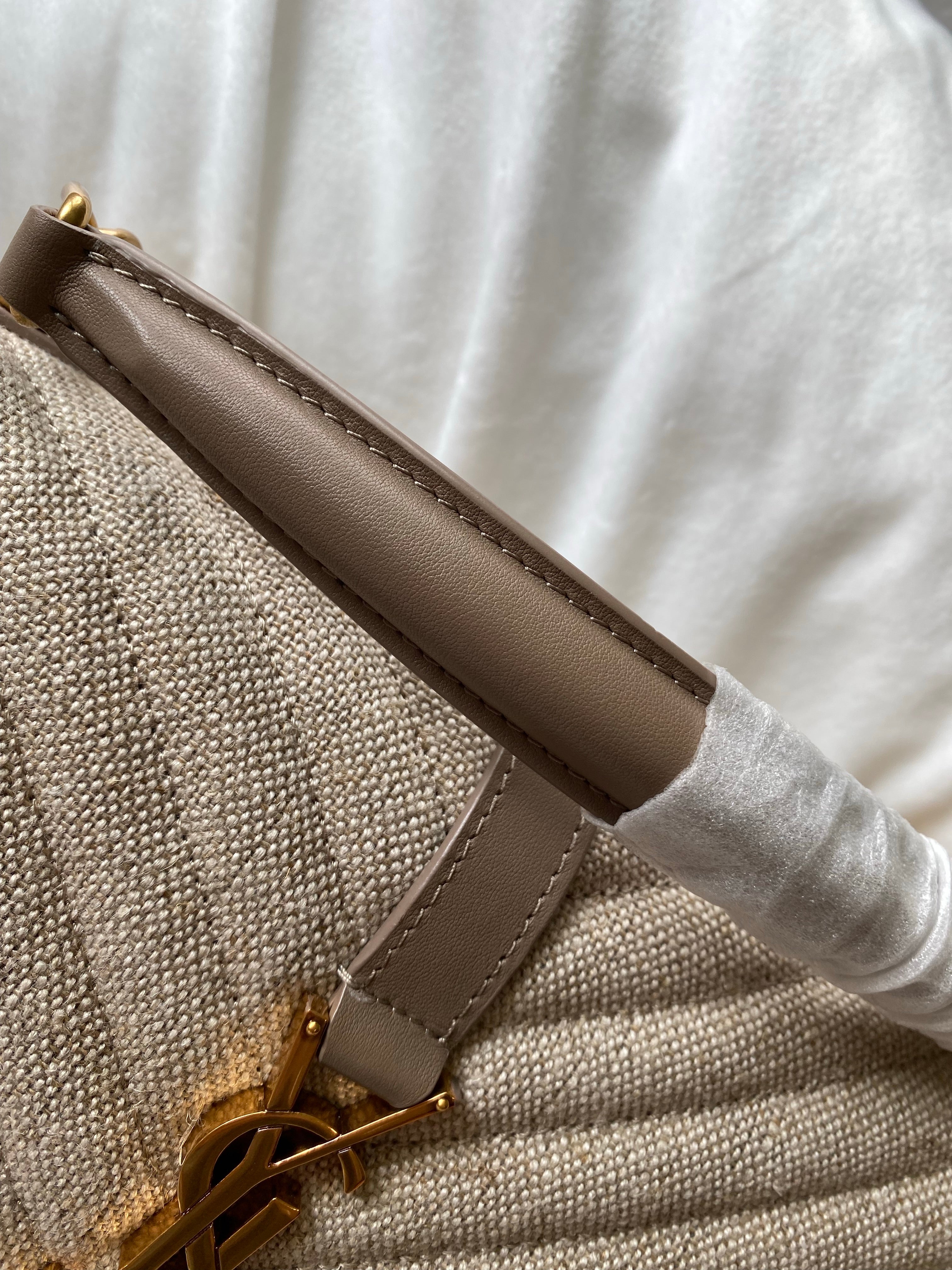 [TOP] Yves Saint Laurent YSL College Quilted Canvas Bag - Natural Taupe