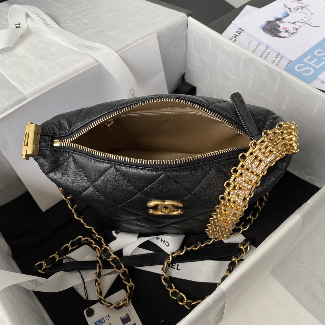 [TOP] CHANEL Hobo Bag 18*21*12*cm - GHW - Black