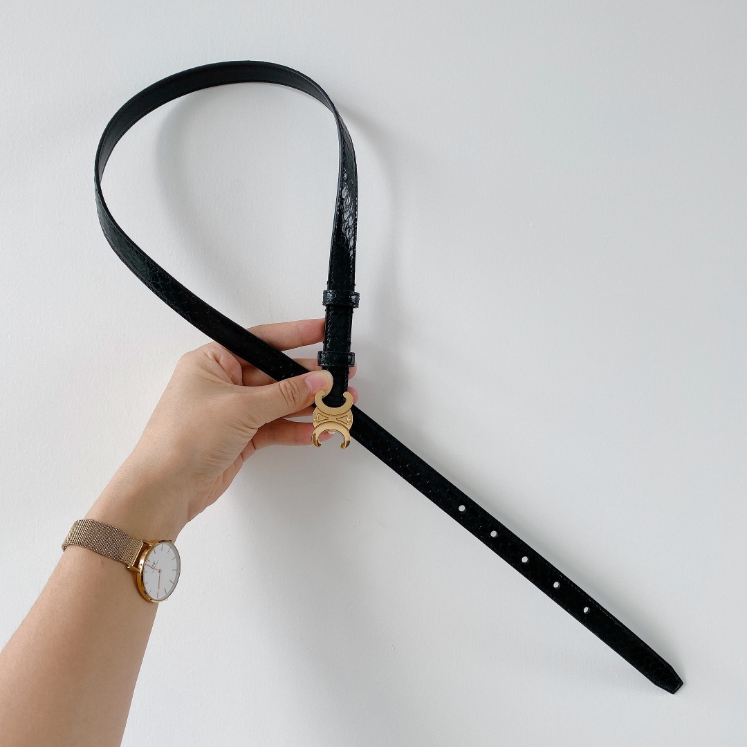 [TOP] CELINE Leather Triomphe Belt 1.8cm - Black