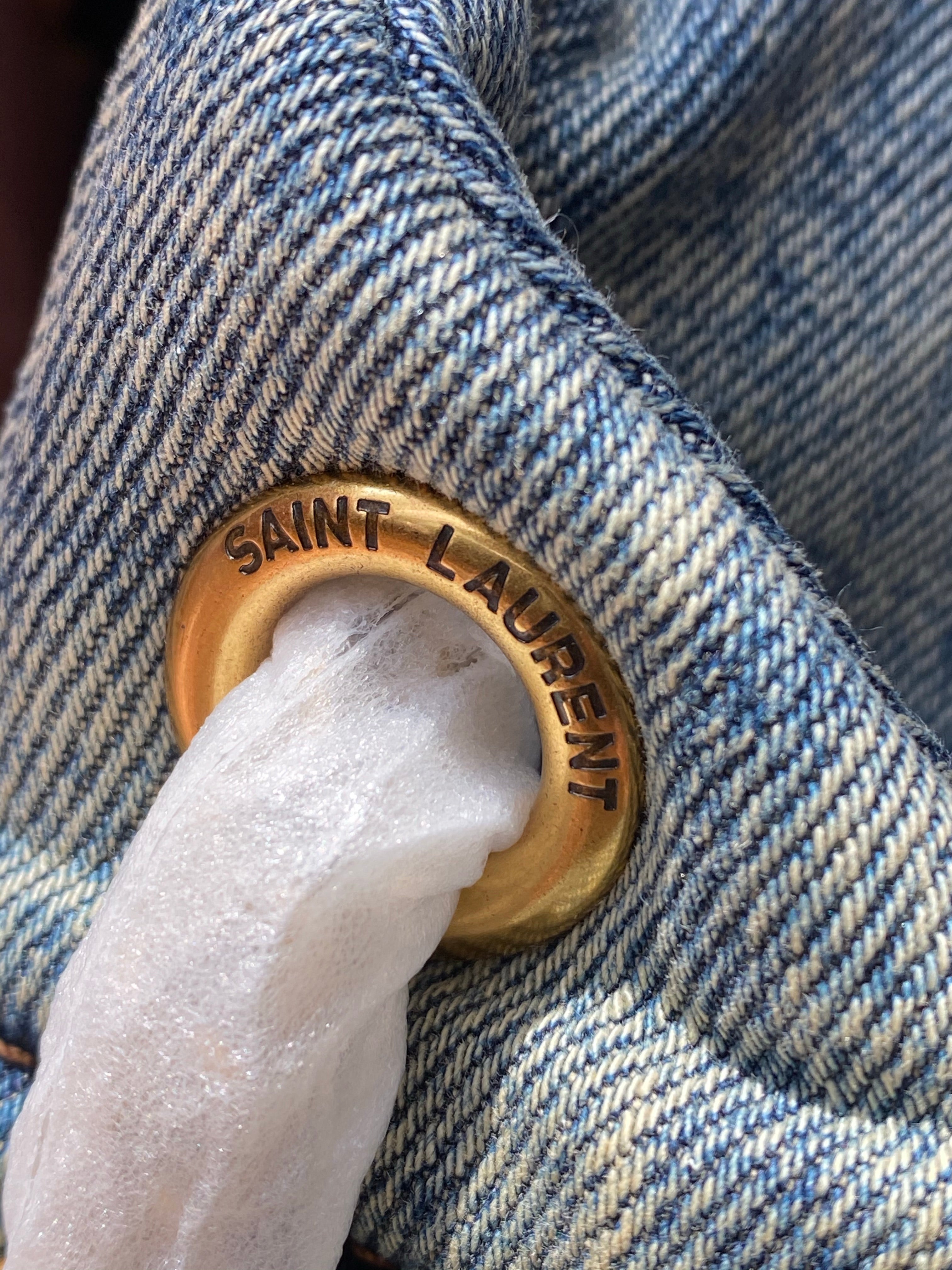 [TOP] Yves Saint Laurent YSL Loulou Small Denim Puffer Bag