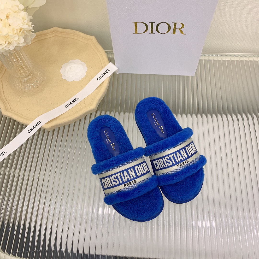 [TOP] Christian Dior D-Way Slide Embroidered Cotton and Shearling - 20 Colours