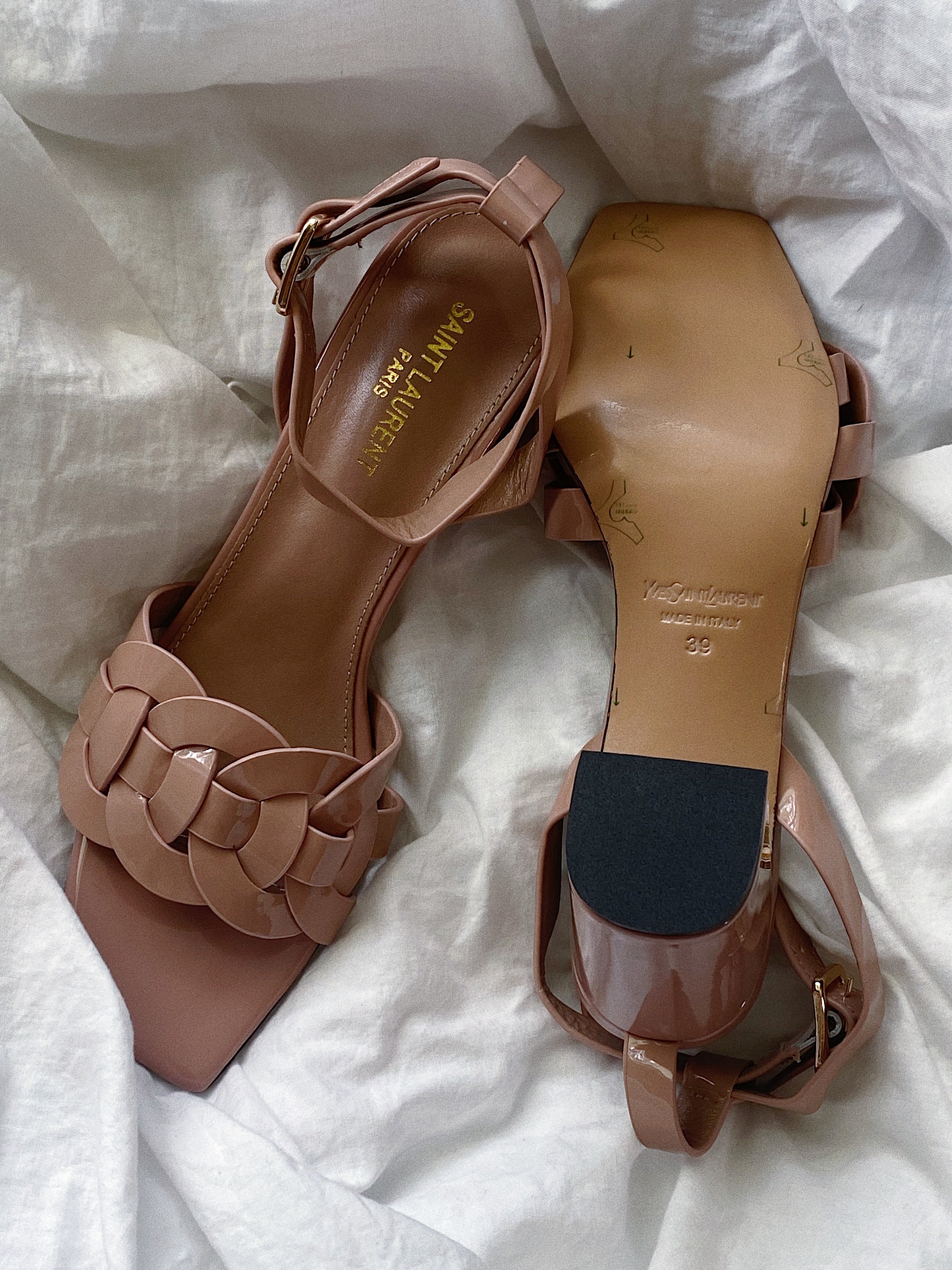 [TOP] Yves Saint Laurent YSL Patent Tribute Block Heels - Mauve