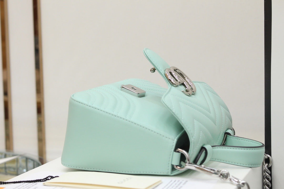 [TOP] GUCCI GG Marmont Bag Top Handle 27*13.5*10 - Baby Blue