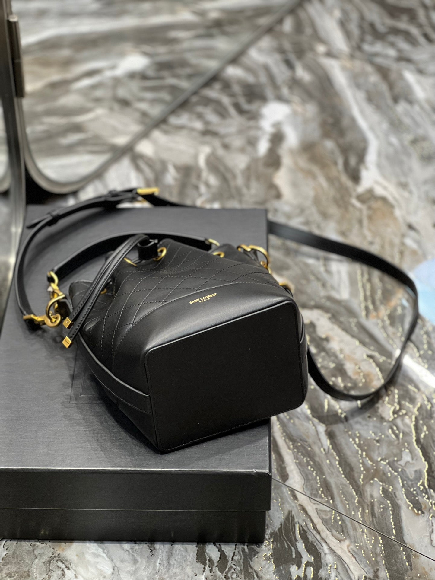 [TOP] Yves Saint Laurent YSL Emmanuelle Small Quilted Lambskin Bucket Bag - Black