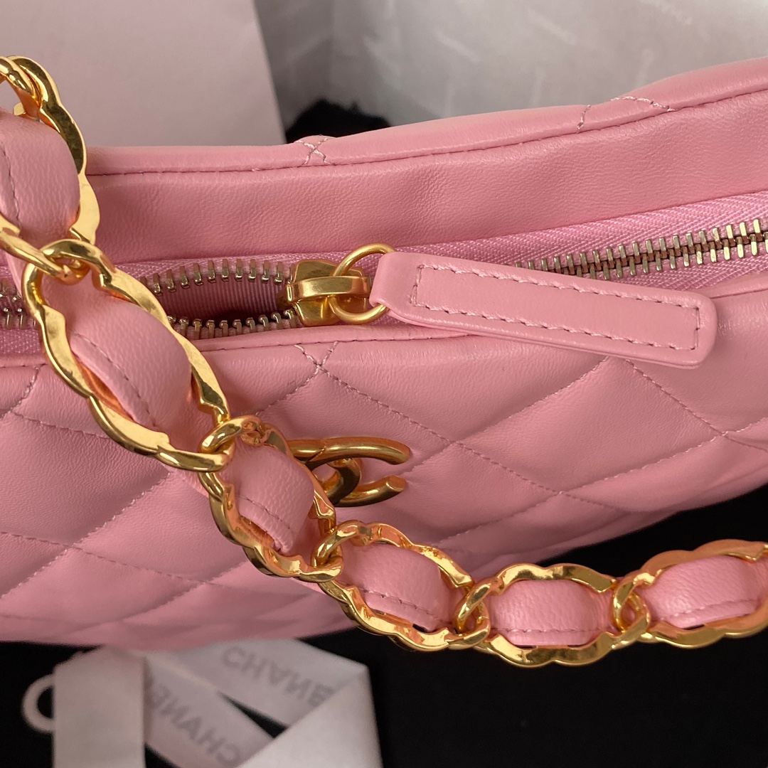 [TOP] CHANEL Hobo Bag 17.5X24X6cm/26×30×7cm - GHW - White/Pink