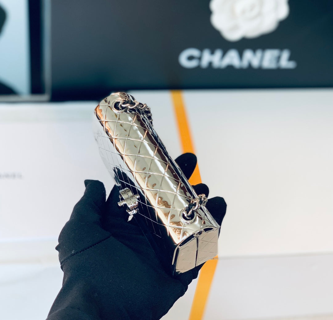 [TOP] CHANEL Evening Bag Metal  Mini 12x7x5cm - Silver