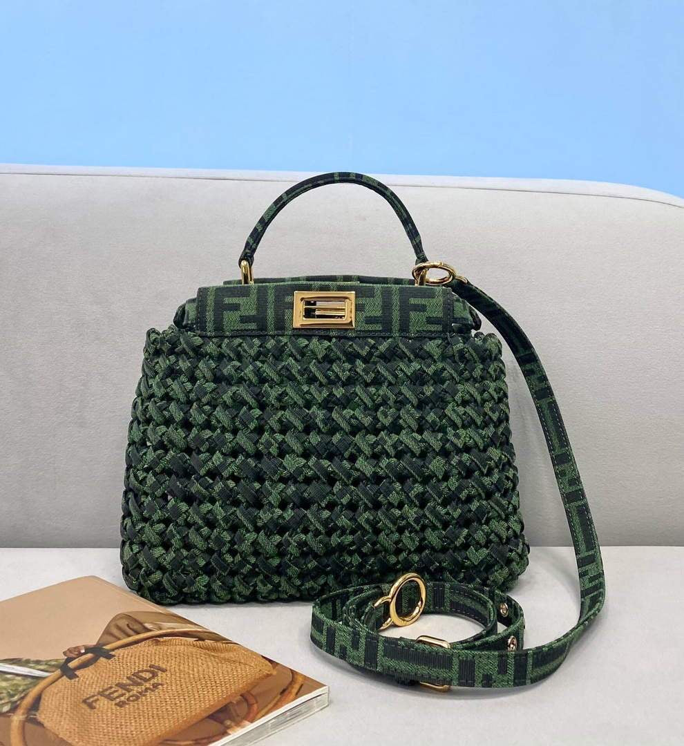 [TOP] FENDI FENDI Jacquard Interlace Peekaboo Mini Bag - Green