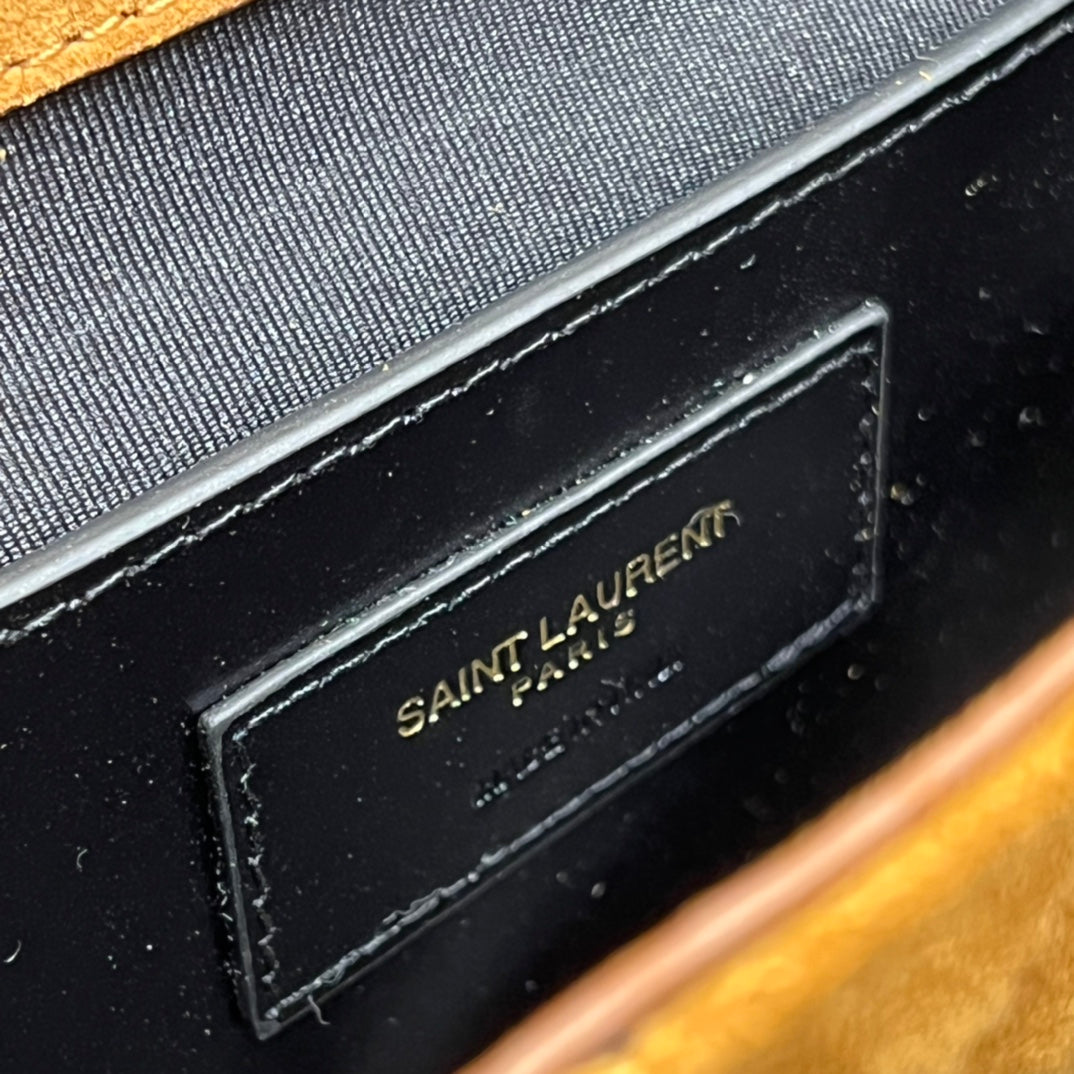 [TOP] Yves Saint Laurent YSL Envelope Small Suede Shearling Bag - Brown