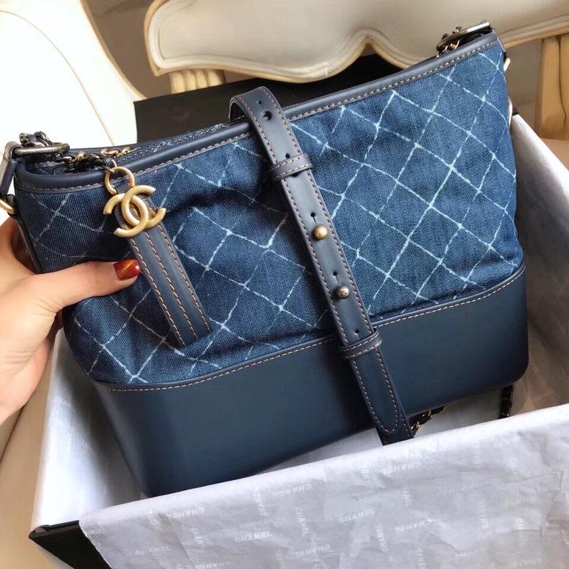 [TOP] CHANEL Gabrielle Bag Hobo Printed Denim and Leather Small 20cm - Navy Blue