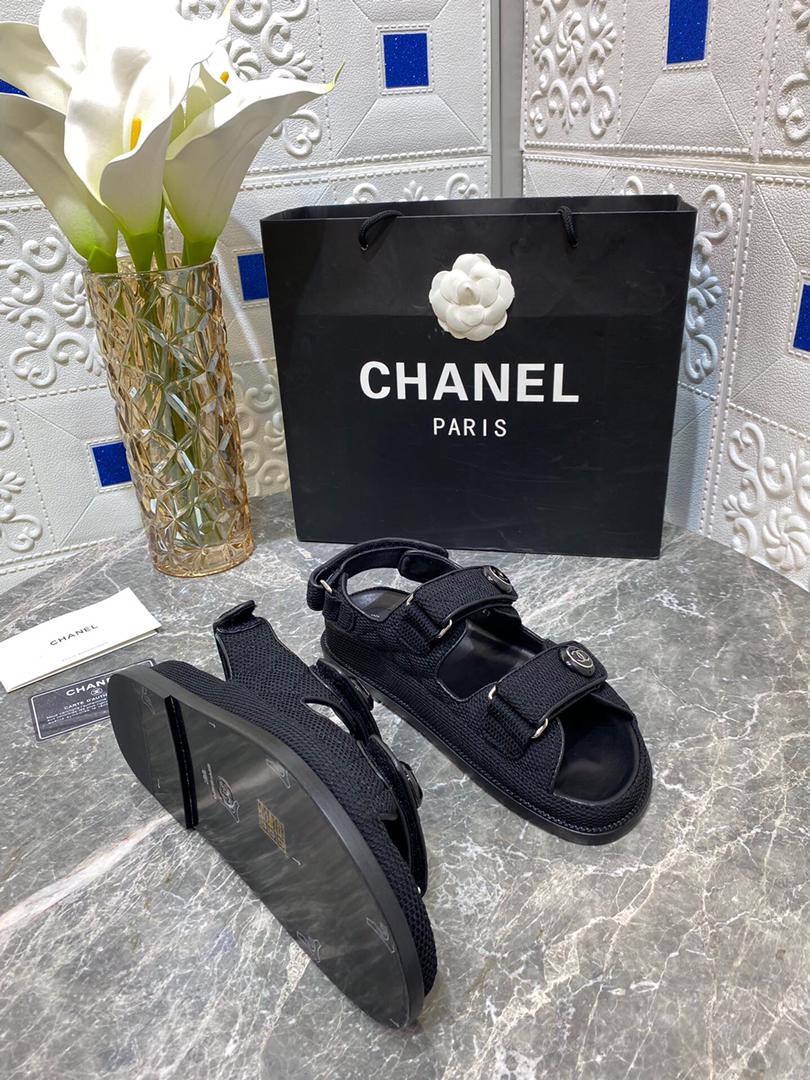 [TOP] CHANEL Dad Teva Fabric Sandals - Black