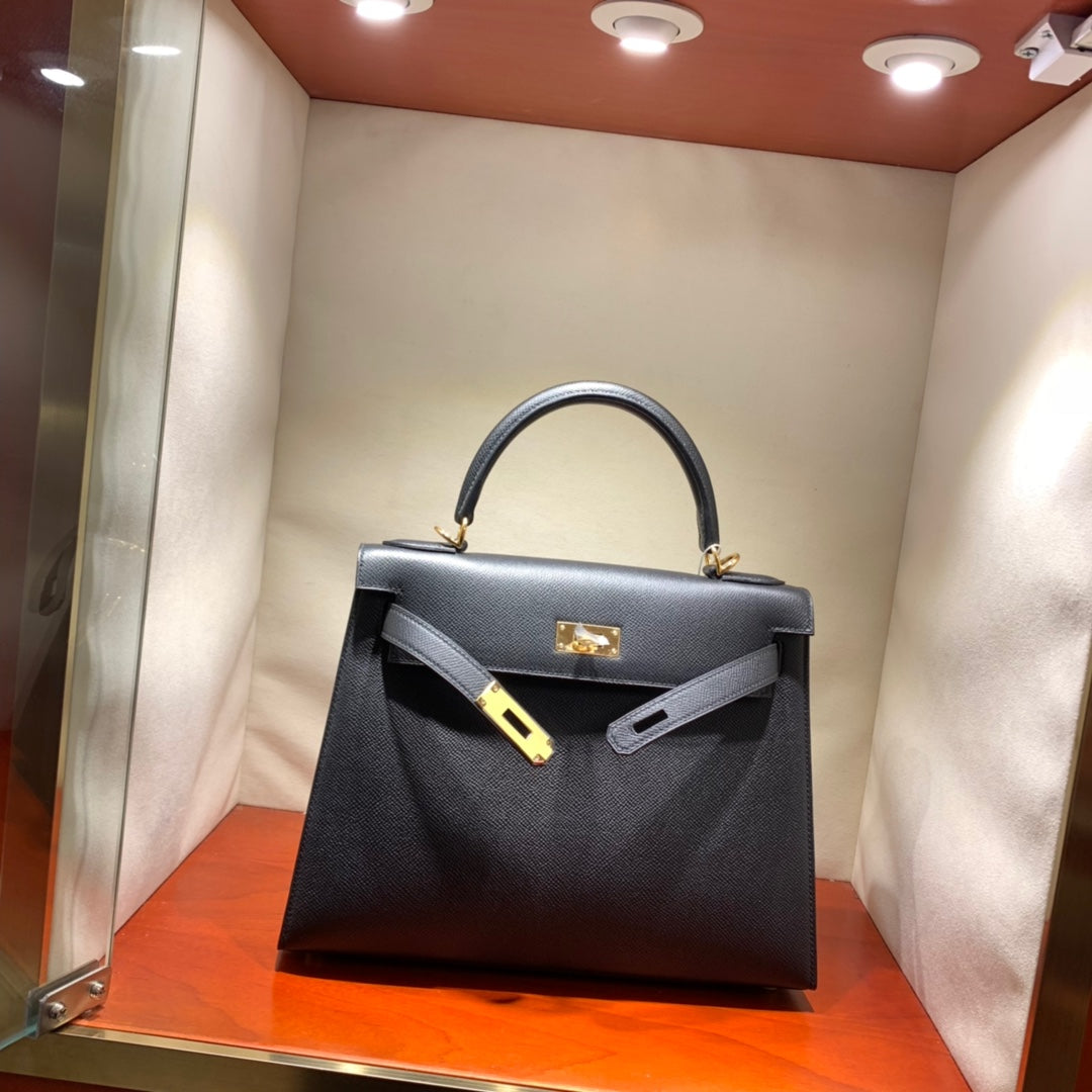 [TOP] HERMES Kelly Epsom Bag 28cm - Black & GHW