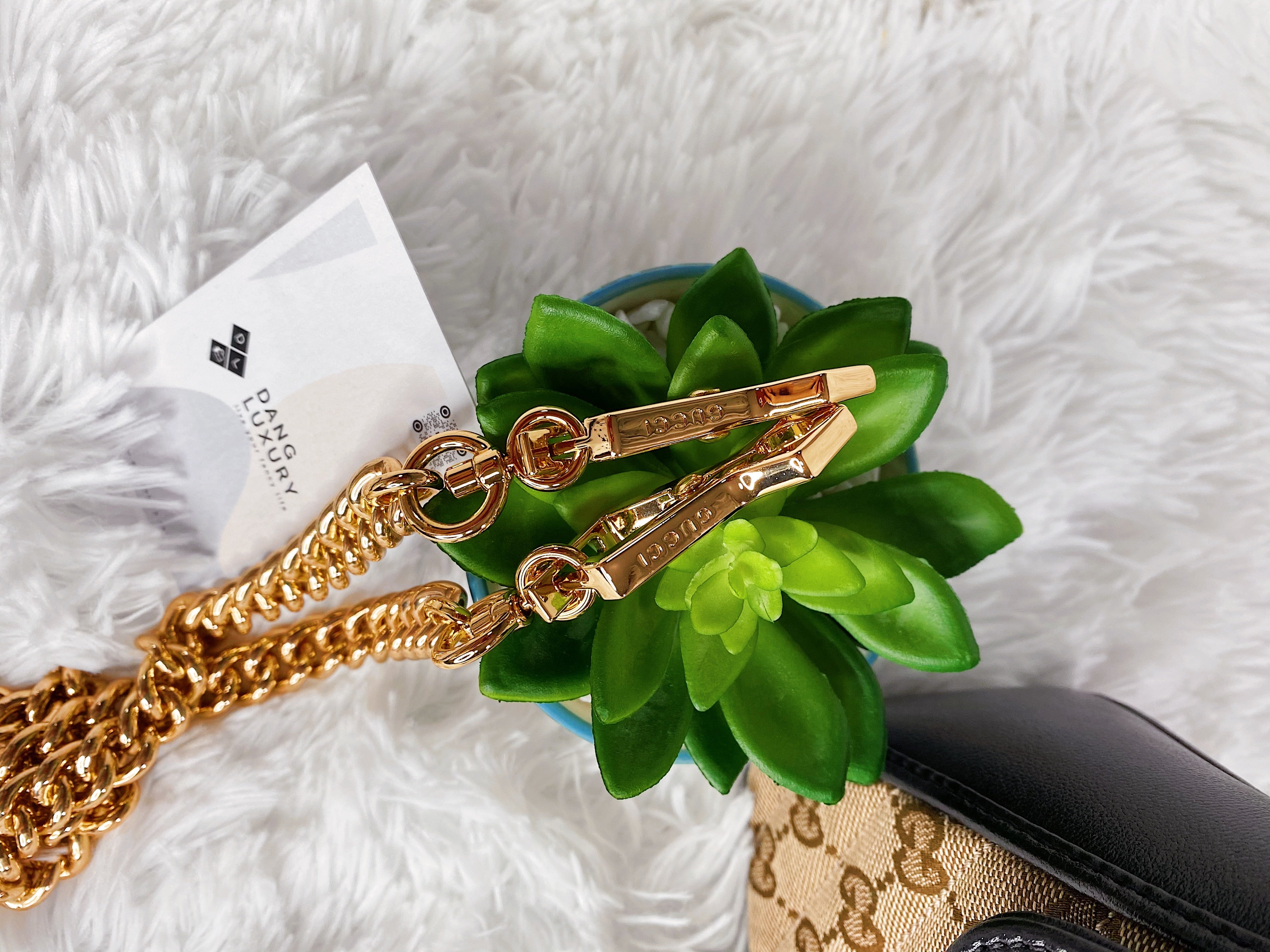 [TOP] GUCCI GG Marmont Bag Top Handle Mini 27*13.5*10 - Beige x Ebony Canvas