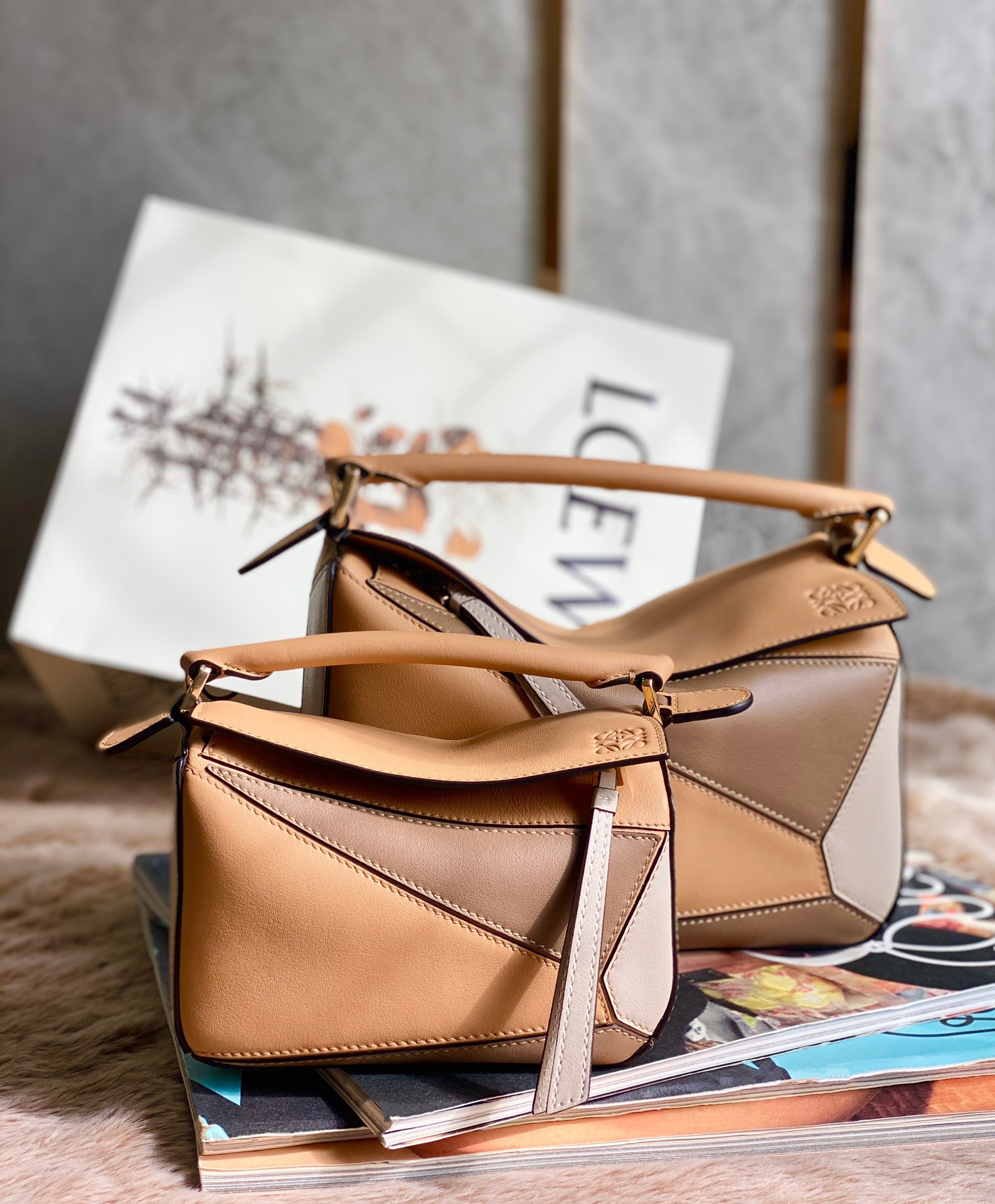 [TOP] LOEWE Mini Puzzle Bag 18*11*7.5cm/24*10*14cm - Brown