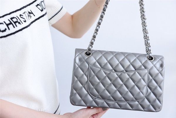 [TOP] CHANEL Classic Flap Bag Lambskin Medium 25.5cm – Grey & SHW