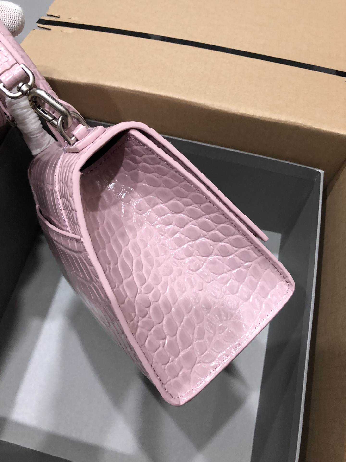 [TOP] BALENCIAGA Crocodile-Print Hourglass Bag 19/23cm - Pink