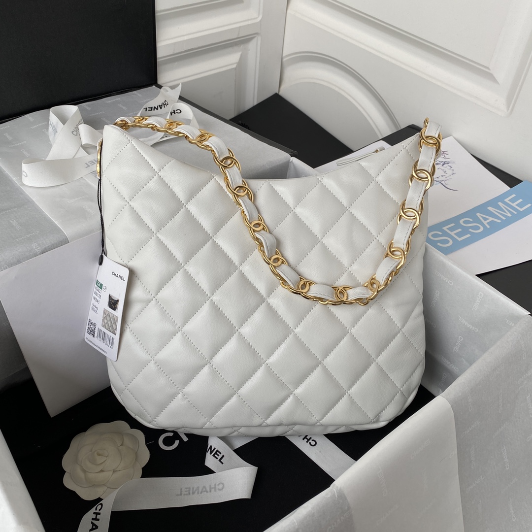 [TOP] CHANEL Hobo Bag 17.5X24X6cm/26×30×7cm - GHW - White/Pink