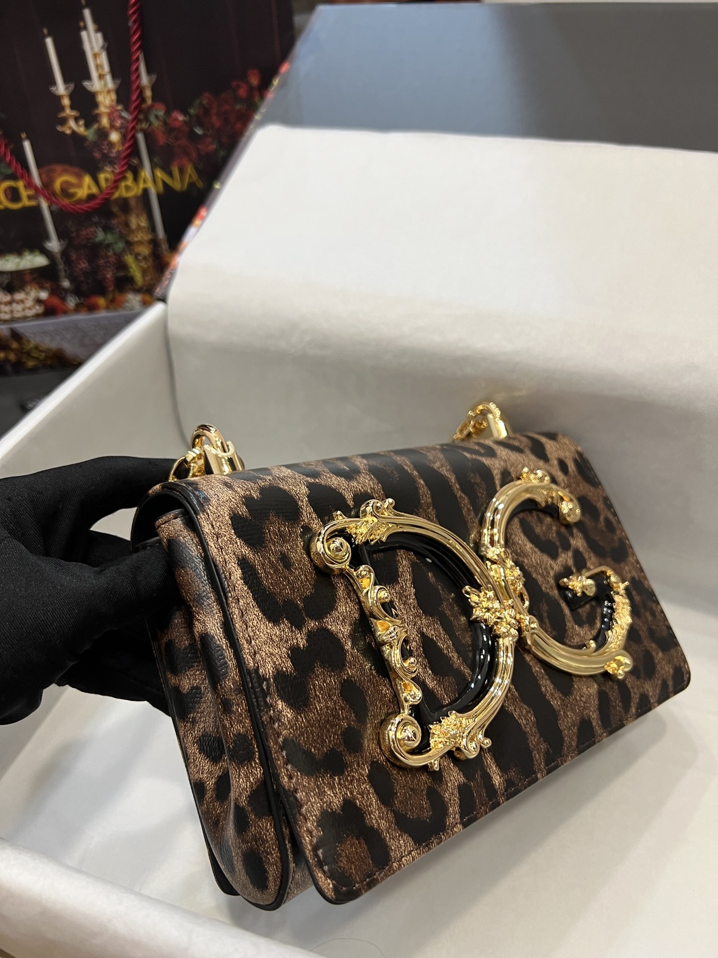 [TOP] Dolce & Gabbana D&G Polished Calfskin Leopard Print DG Girls Bag 21*4*15cm