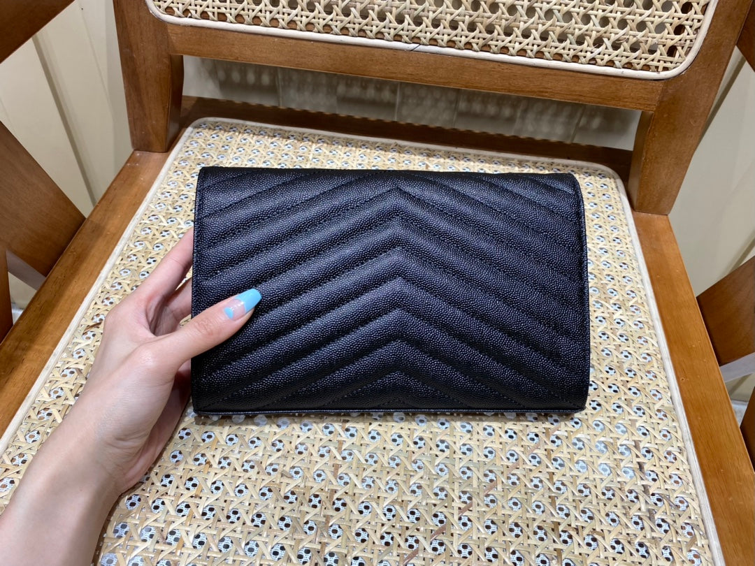 [TOP] Yves Saint Laurent YSL WOC Matelasse Medium Purse - All Black
