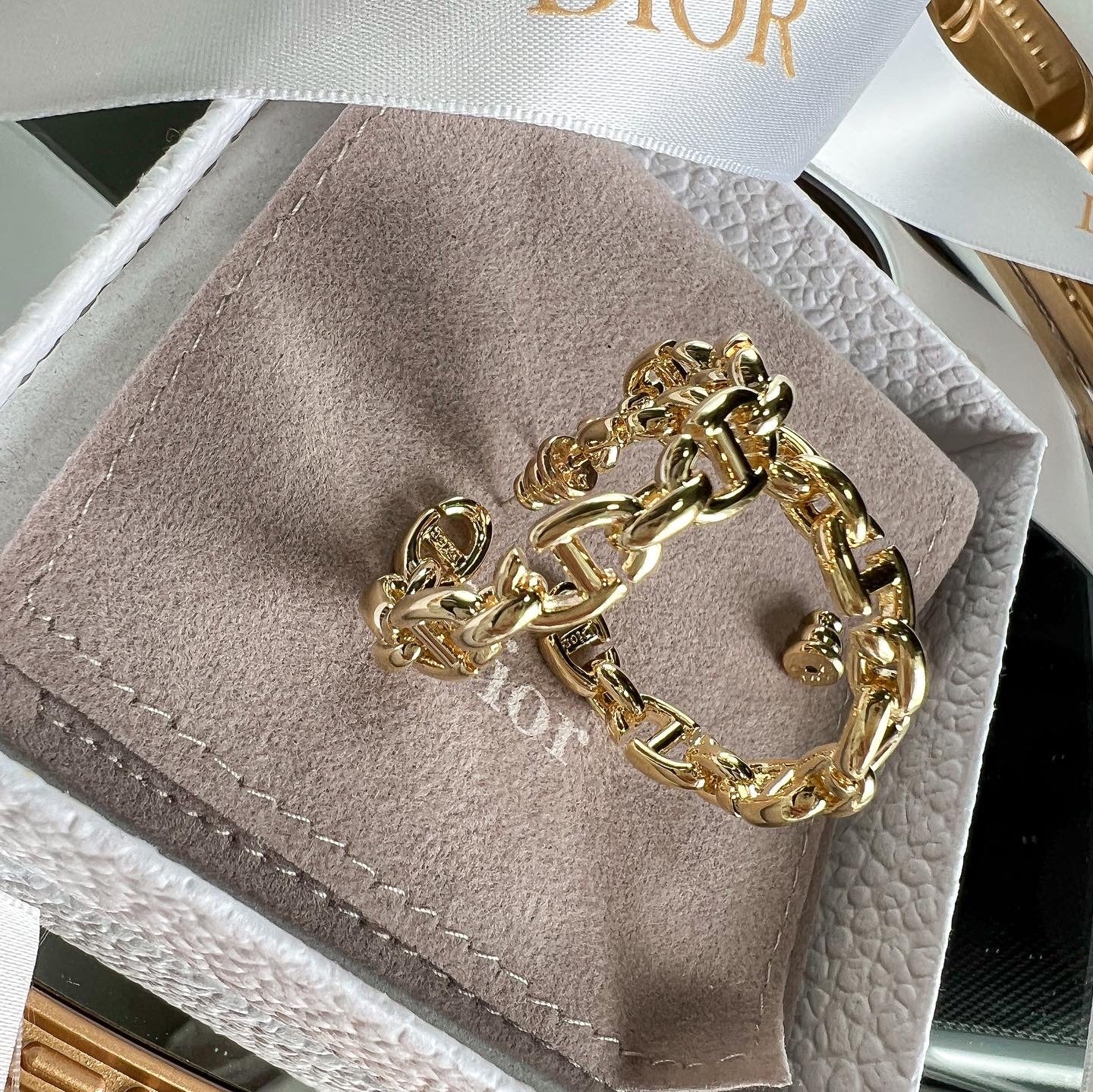 [TOP] Christian Dior Navy Hoops Earrings - Gold