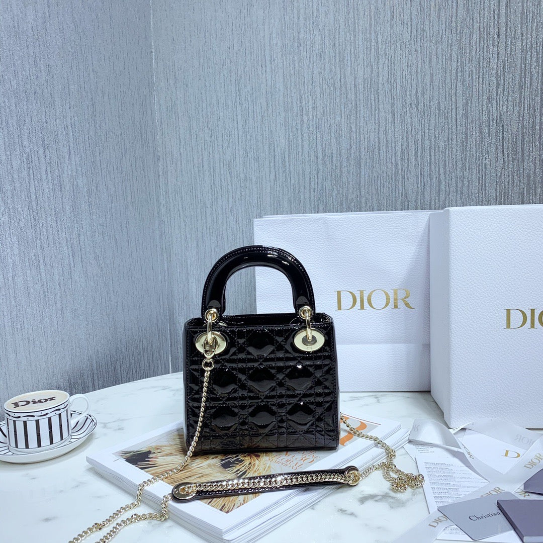 [TOP] Christian Dior Lady Christian Dior Bag Patent Leather Mini - Black w Light GHW