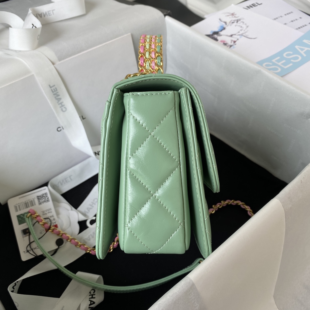 [TOP] CHANEL Mini CoCo Handle Bag 20X14X7.5cm - Green & GHW