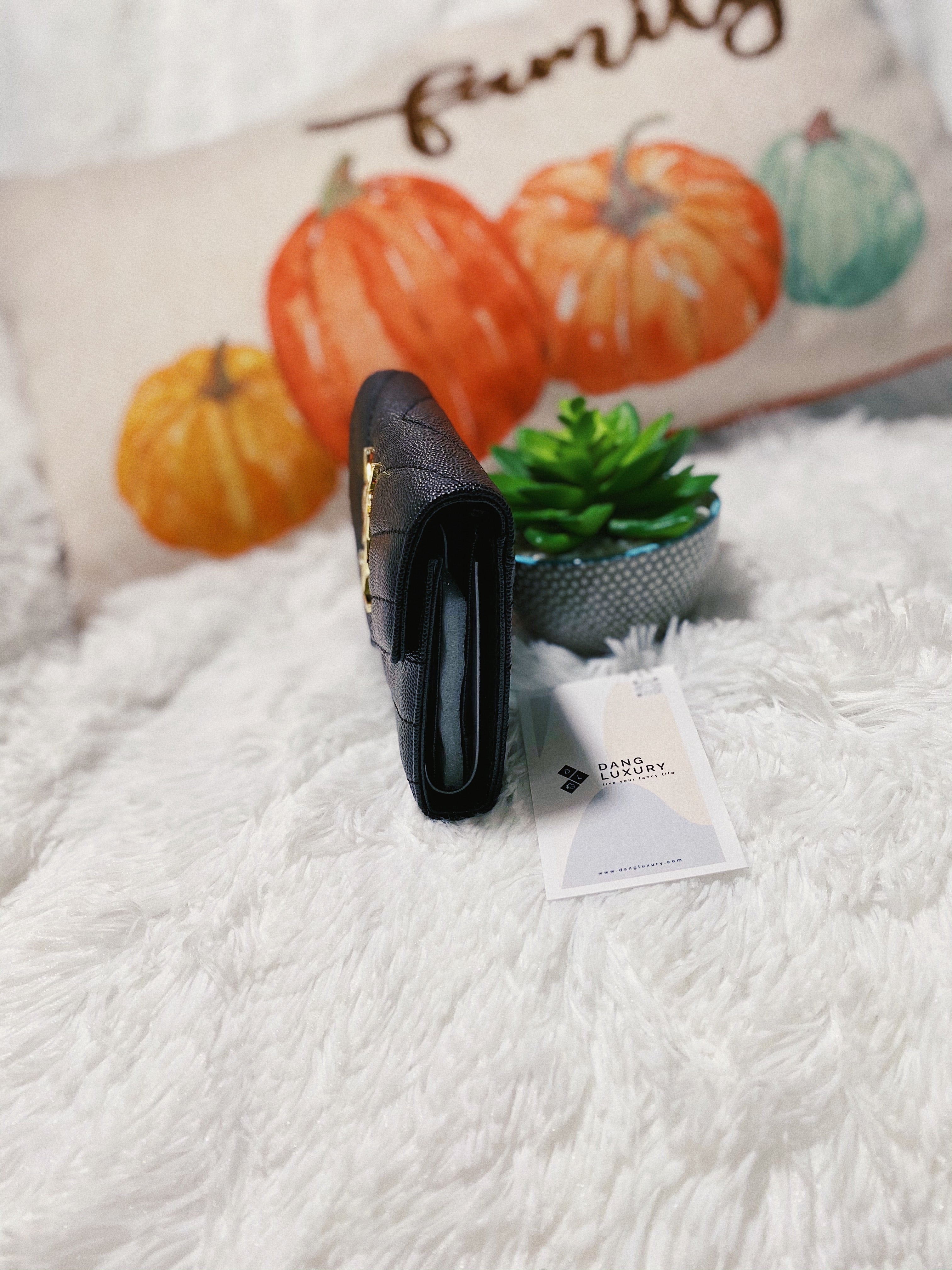 [TOP] Yves Saint Laurent YSL Compact 3 Fold Quilted Leather Wallet