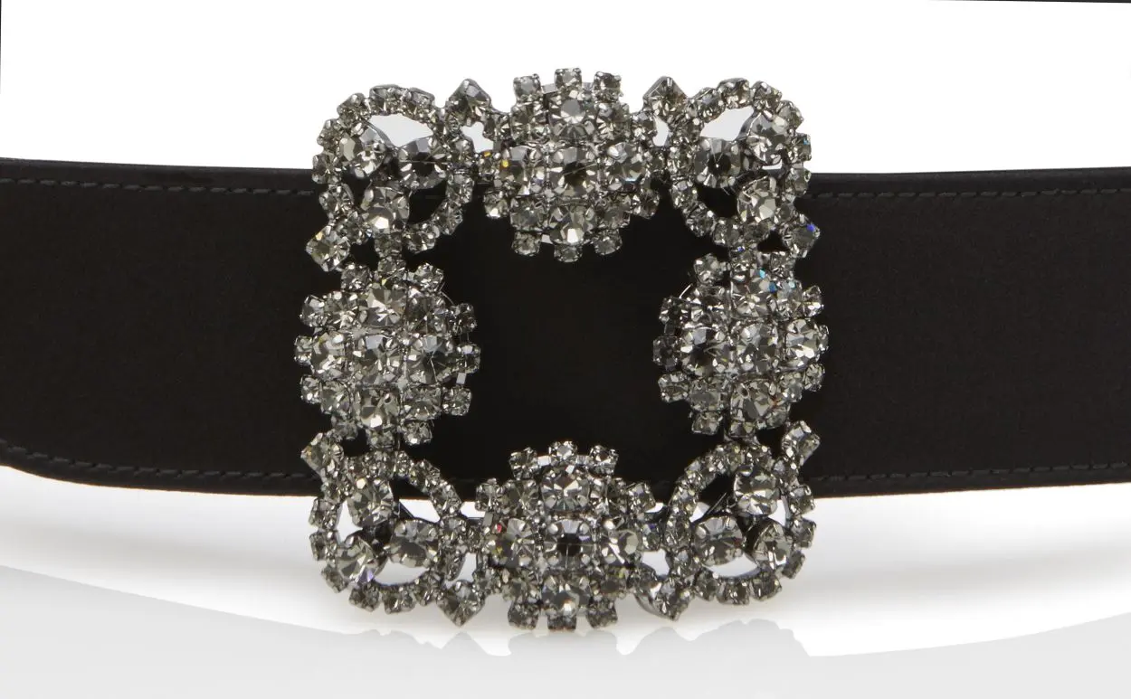 [TOP] Manolo Blahnik HANGISI Satin Crystal Buckled Belt - Black