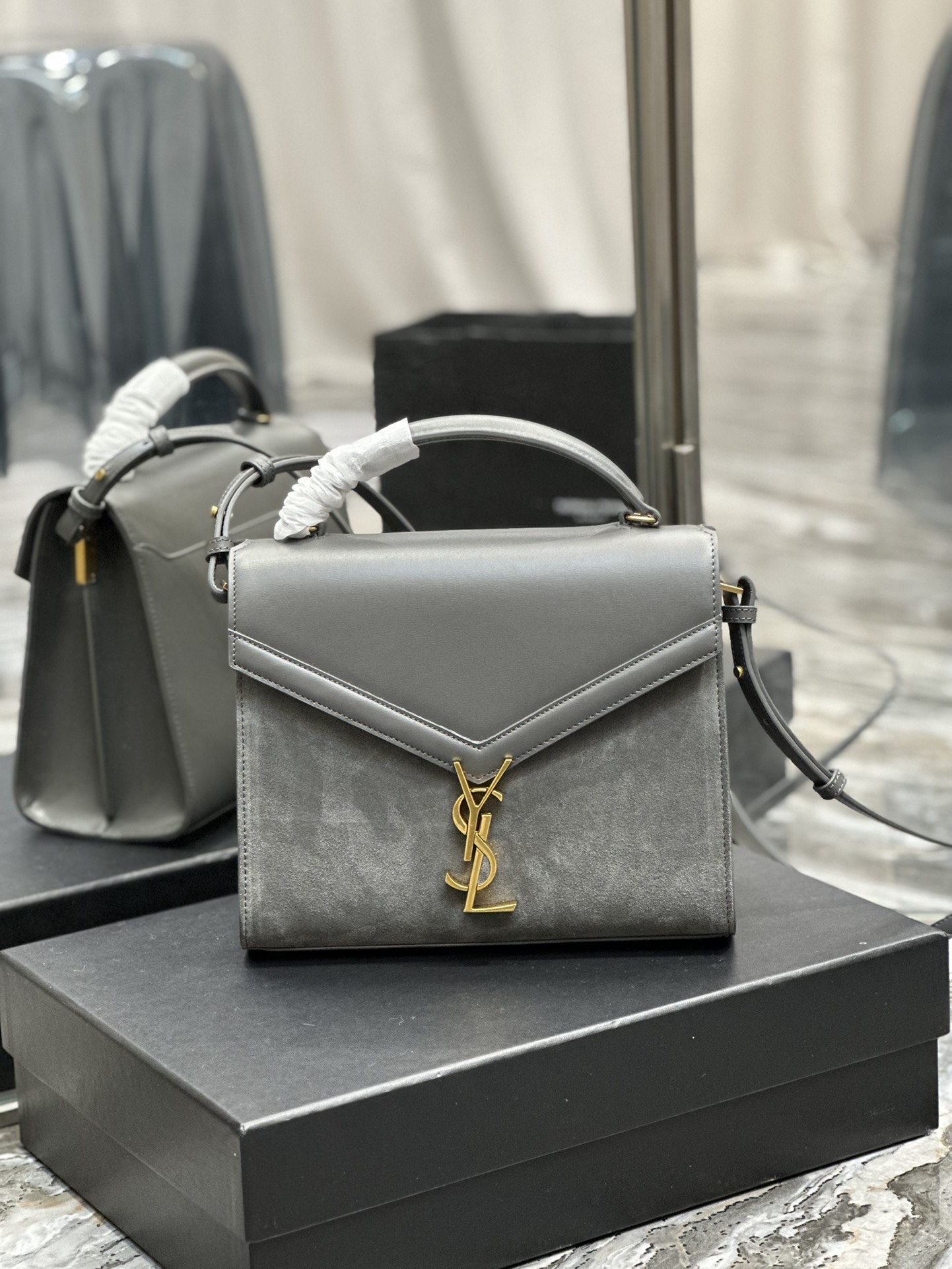 [TOP] Yves Saint Laurent YSL Cassandra Suede Briefcase Bag - GHW - 3 Color