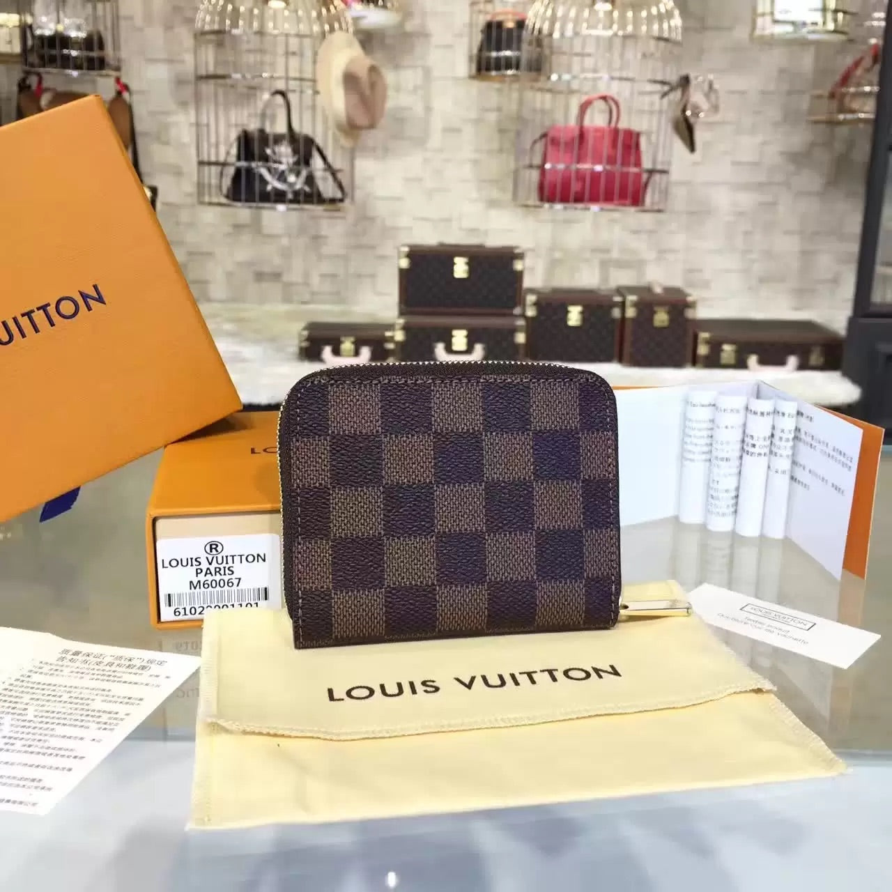 [TOP] Louis Vuitton LV £V Damier Ebene Zippy Coin Padlock Purse - Brown