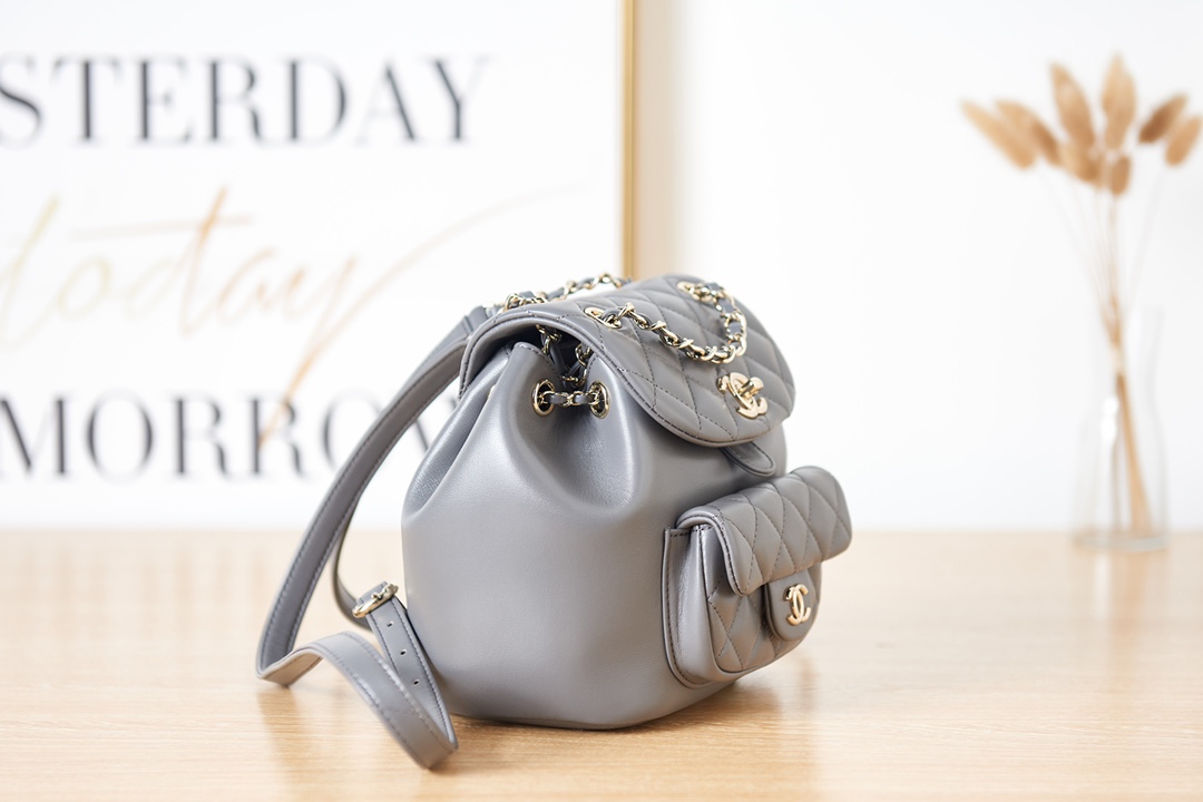 [TOP] CHANEL DUMA BackPack 18×18×12cm - Gray & GHW