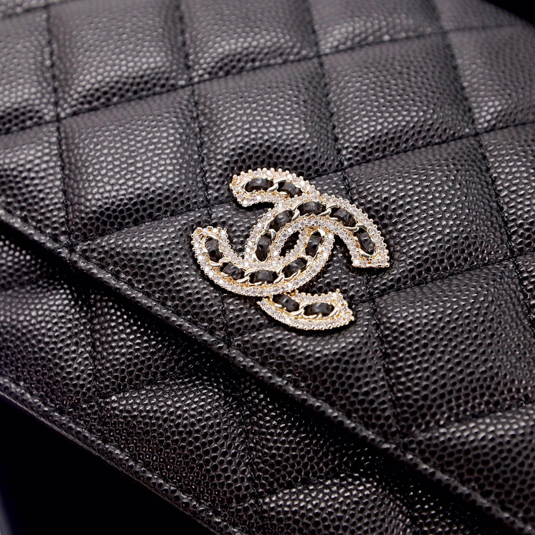 [TOP] CHANEL WOC Bag Quilt Caviar Bling Bling Logo - Black
