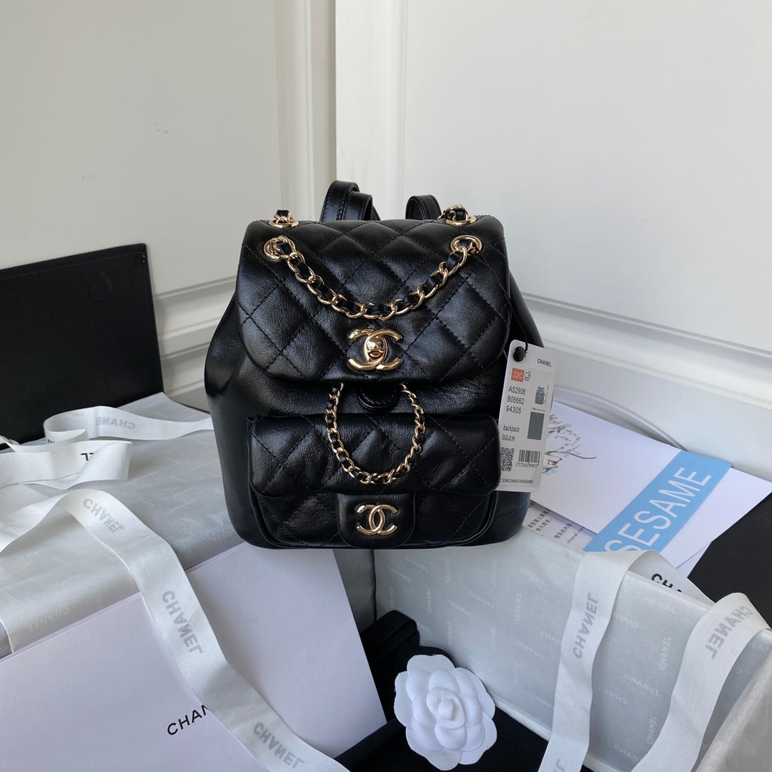 [TOP] CHANEL DUMA Flap Backpack Small 18×18×12cm - Black