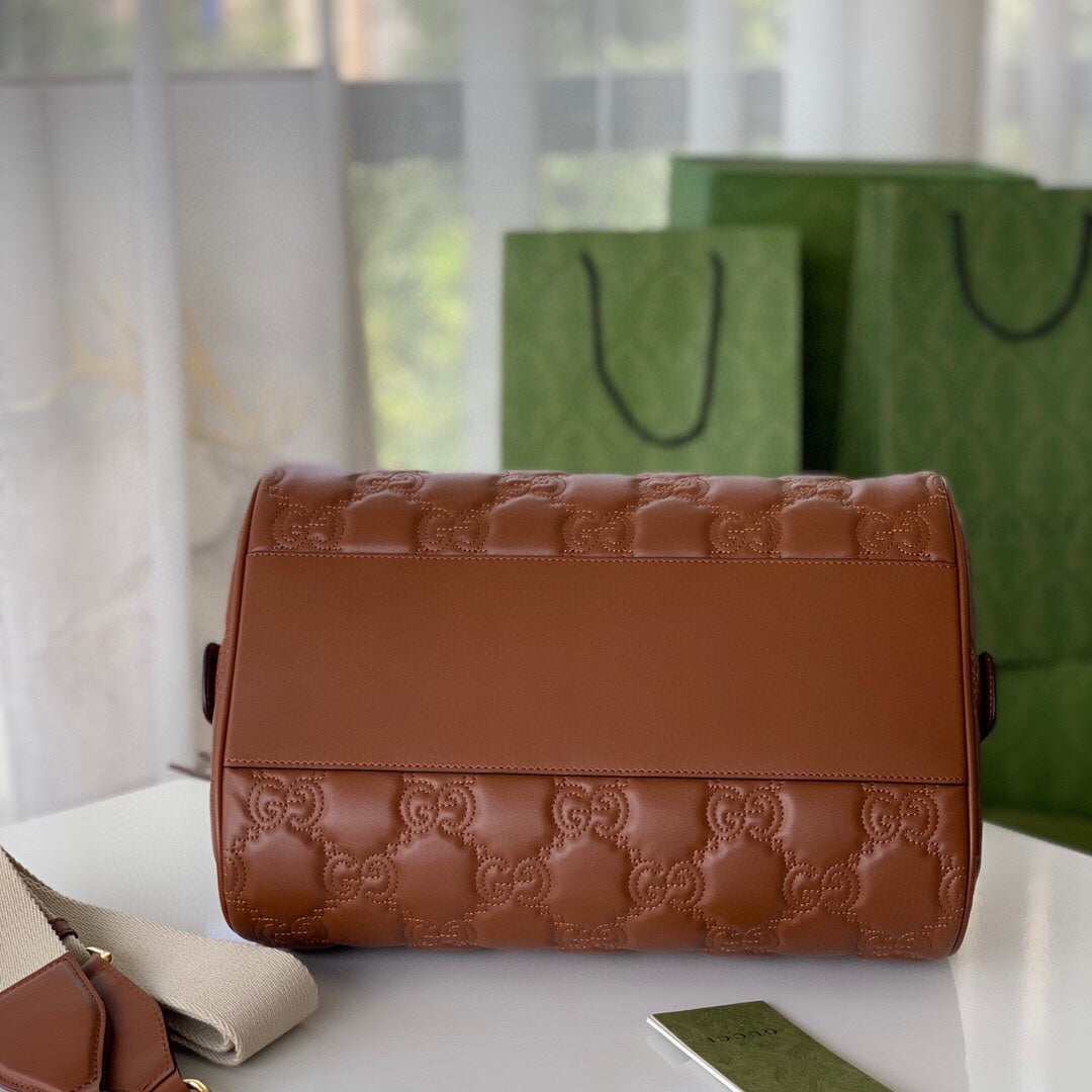 [TOP] GUCCI G*G Matelasse Leather Top Handle Medium Bag - Brown