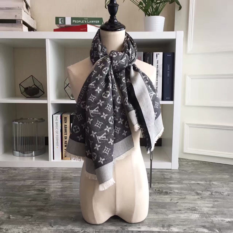 [TOP] Louis Vuitton LV L*V Big Square Scarf - Black & Grey