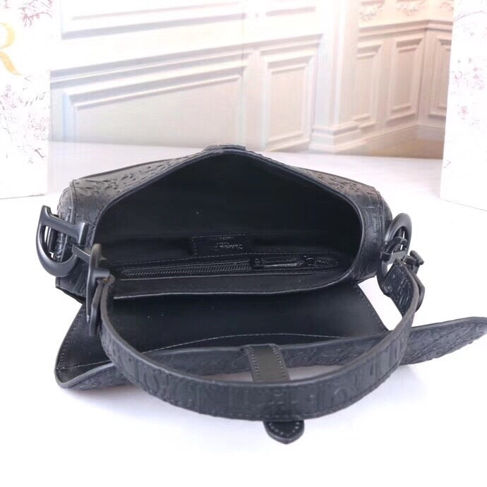 [TOP] Christian Dior Saddle Oblique Embossed  Bag - BLACK