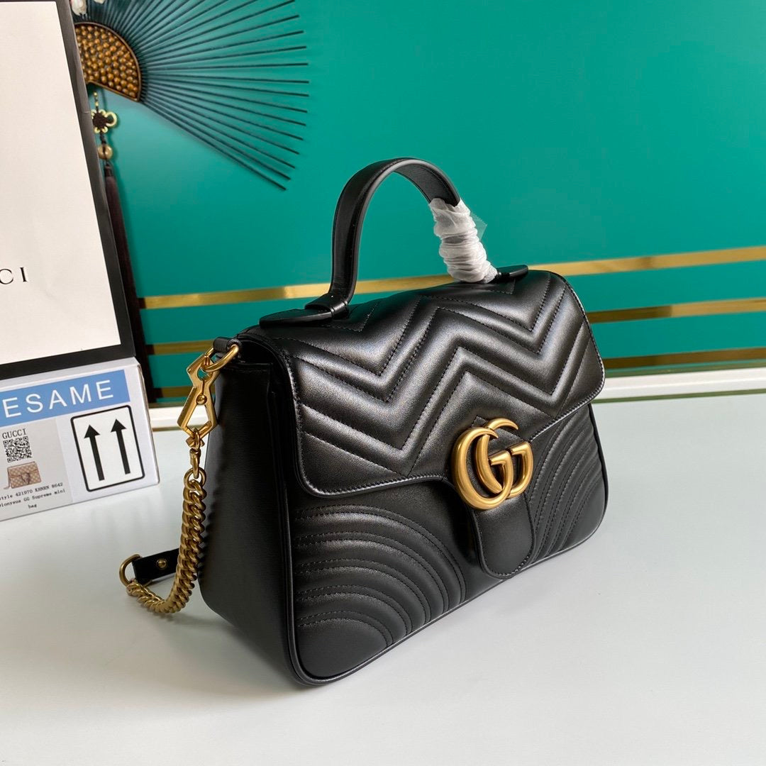 [TOP] GUCCI Marmont Top Handle Bag - Black w GHW