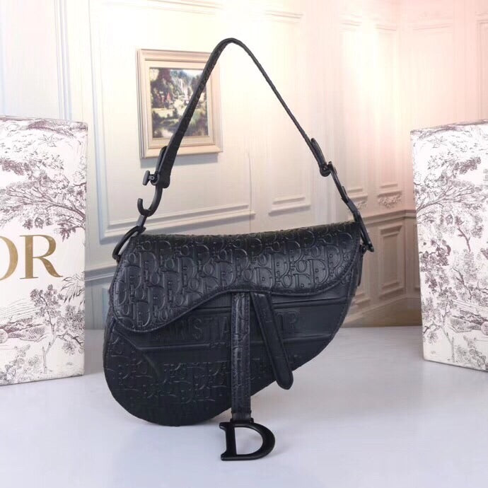 [TOP] Christian Dior Saddle Oblique Embossed  Bag - BLACK